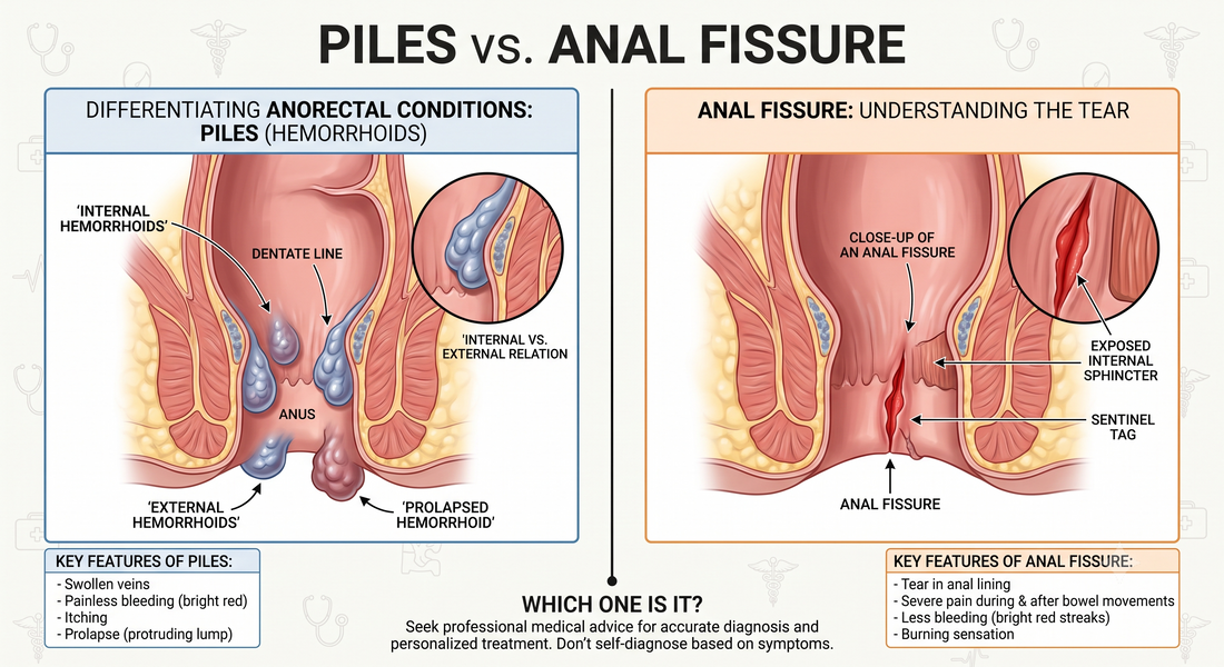 Piles or Anal Fissure? Understanding the Difference, Symptoms, Causes and Treatment
